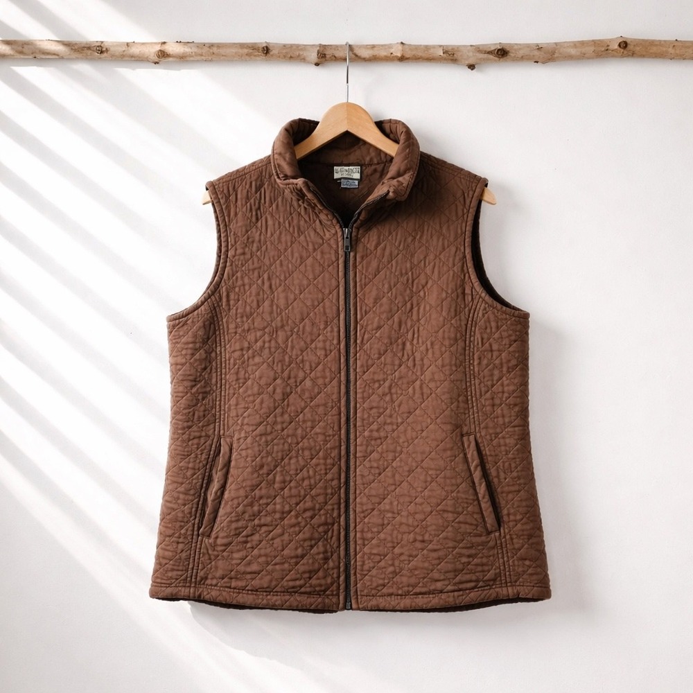 Vintage El Huarache Cottons Quilted Vest Womens XL Brown Full Zip Cabin Gorpcore